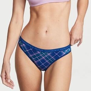 Victoria's Secret Cotton Stretch Bikini Panty Royal Shimmer Plaid Small NEW
